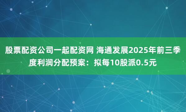 股票配资公司一起配资网 海通发展2025年前三季度利润分配预案：拟每10股派0.5元